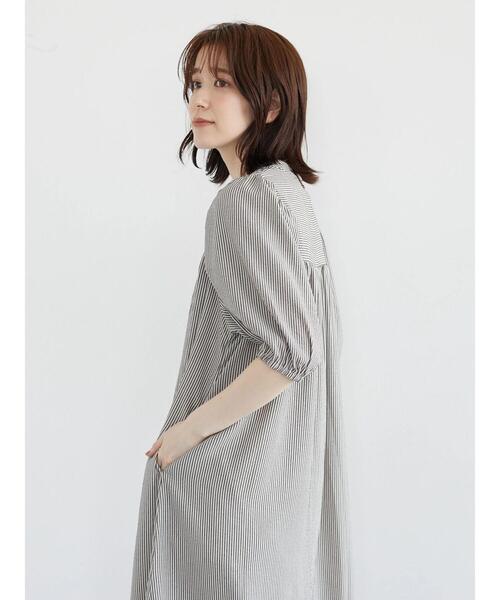 Sugar spoon（シュガースプーン）の「・SUGAR SPOON ストライプシャーリングワンピ（ワンピース・レディース・ベージュ/グリーン・FREE）」の6枚目の写真