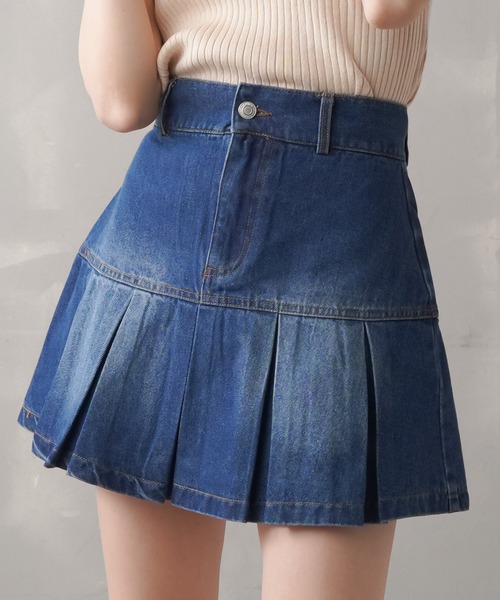 SPINNS（スピンズ）の「デニムボックスプリーツミニスカート（デニムスカート・レディース・ブルー/ブラック・ONESIZE）」の18枚目の写真