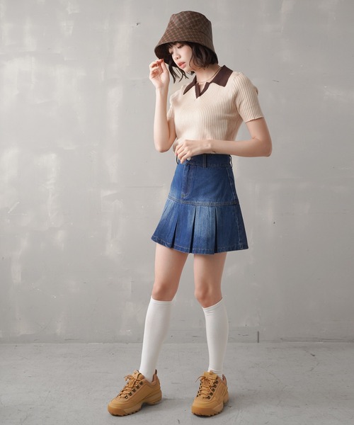 SPINNS（スピンズ）の「デニムボックスプリーツミニスカート（デニムスカート・レディース・ブルー/ブラック・ONESIZE）」の20枚目の写真