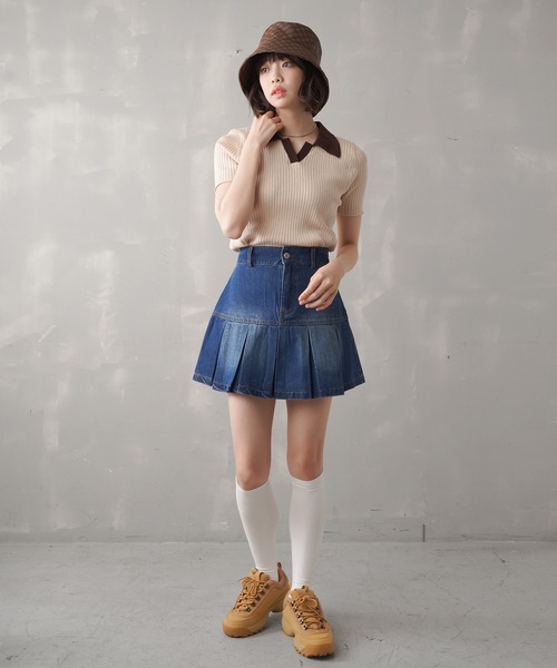 SPINNS（スピンズ）の「デニムボックスプリーツミニスカート（デニムスカート・レディース・ブルー/ブラック・ONESIZE）」の11枚目の写真