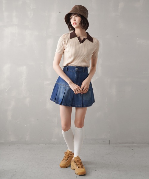 SPINNS（スピンズ）の「デニムボックスプリーツミニスカート（デニムスカート・レディース・ブルー/ブラック・ONESIZE）」の13枚目の写真