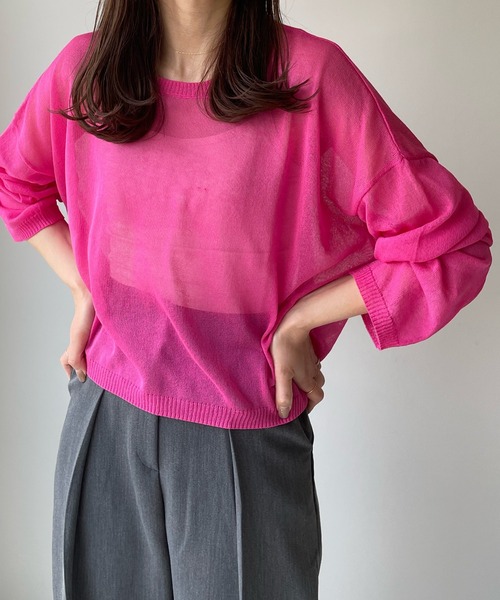 LE MORE(リモア)の「シアーカラーニット(ニット/セーター・レディース・イエロー/オレンジ/ブルー/ブラック/アイボリー/ピンク/グリーン・FREE)」の6枚目の写真