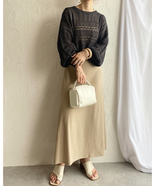 She's Closet(シーズクローゼット)の「リネンタッチ透かし編みボリュームスリーブショート丈長袖サマーニット(ニット/セーター・レディース・チャコールグレー/ベージュ/アイボリー/オリーブ・FREE)」の13枚目の写真