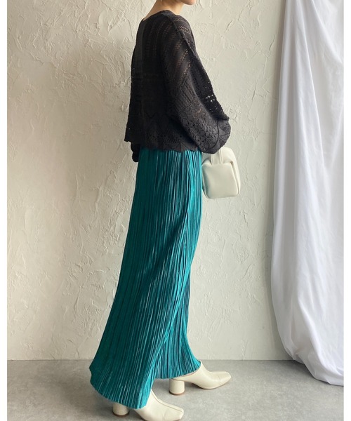 She's Closet(シーズクローゼット)の「リネンタッチ透かし編みボリュームスリーブショート丈長袖サマーニット(ニット/セーター・レディース・チャコールグレー/ベージュ/アイボリー/オリーブ・FREE)」の15枚目の写真
