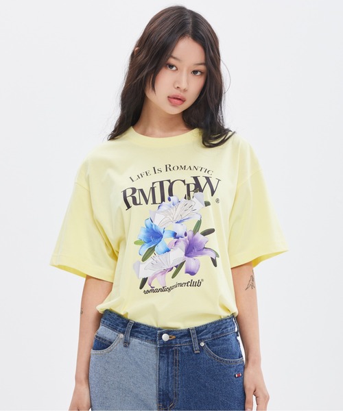 ROMANTIC CROWN(ロマンティッククラウン)の「【ROMANTIC CROWN】PASTEL LILY TEE / ロマンティッククラウン パステル リリー フラワー グラフィック Tシャツ(Tシャツ/カットソー・メンズ・ネイビー/ライトグレー/ライトイエロー・SMALL/X-LARGE/LARGE/MEDIUM)」の9枚目の写真