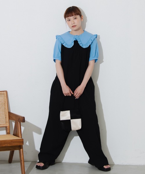 MERLOT（メルロー）の「ノースリギャザーロンパース（つなぎ/オールインワン・レディース・ブラック/グリーン/ナチュラル・SMALL/FREE）」の5枚目の写真