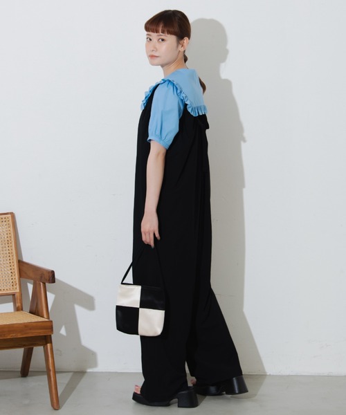 MERLOT（メルロー）の「ノースリギャザーロンパース（つなぎ/オールインワン・レディース・ブラック/グリーン/ナチュラル・SMALL/FREE）」の4枚目の写真