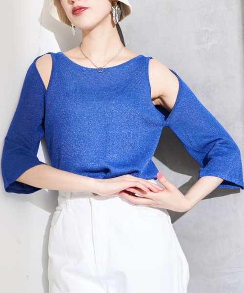 Solace（ソレイス）の「ショルダーカットオープンニットトップス（ニット/セーター・レディース・ブラック/ブルー/ナチュラル・FREE）」の3枚目の写真