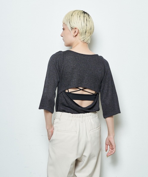 Solace（ソレイス）の「ショルダーカットオープンニットトップス（ニット/セーター・レディース・ブラック/ブルー/ナチュラル・FREE）」の7枚目の写真