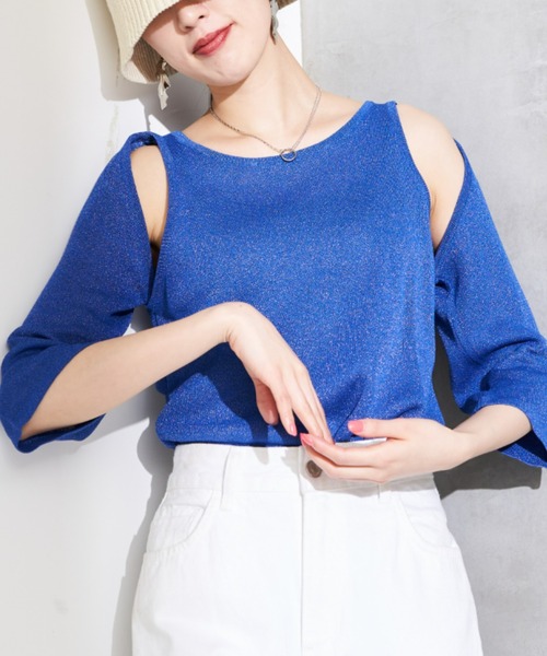 Solace（ソレイス）の「ショルダーカットオープンニットトップス（ニット/セーター・レディース・ブラック/ブルー/ナチュラル・FREE）」の15枚目の写真