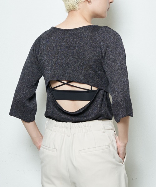 Solace（ソレイス）の「ショルダーカットオープンニットトップス（ニット/セーター・レディース・ブラック/ブルー/ナチュラル・FREE）」の20枚目の写真