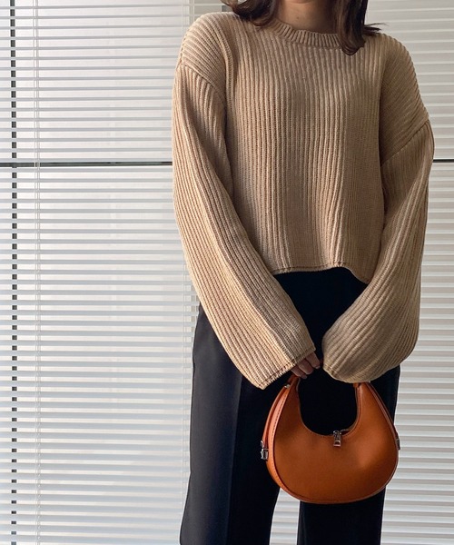 solleim(ソルレム)の「ストライプクロップドリブニット(ニット/セーター・レディース・ベージュ/カーキ/オレンジ/ブルー・M)」の6枚目の写真