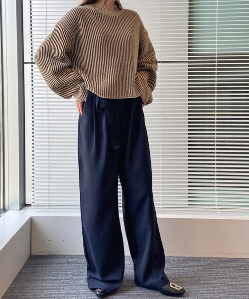 solleim(ソルレム)の「ストライプクロップドリブニット(ニット/セーター・レディース・ベージュ/カーキ/オレンジ/ブルー・M)」の9枚目の写真