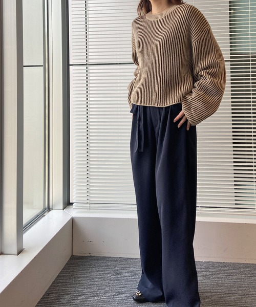 solleim(ソルレム)の「ストライプクロップドリブニット(ニット/セーター・レディース・ベージュ/カーキ/オレンジ/ブルー・M)」の10枚目の写真