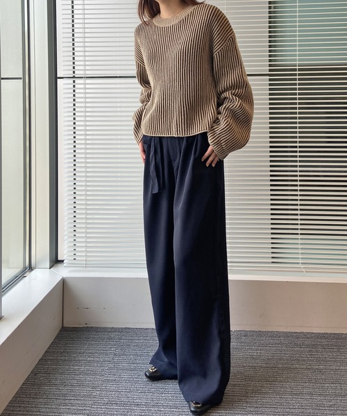 solleim(ソルレム)の「ストライプクロップドリブニット(ニット/セーター・レディース・ベージュ/カーキ/オレンジ/ブルー・M)」の11枚目の写真