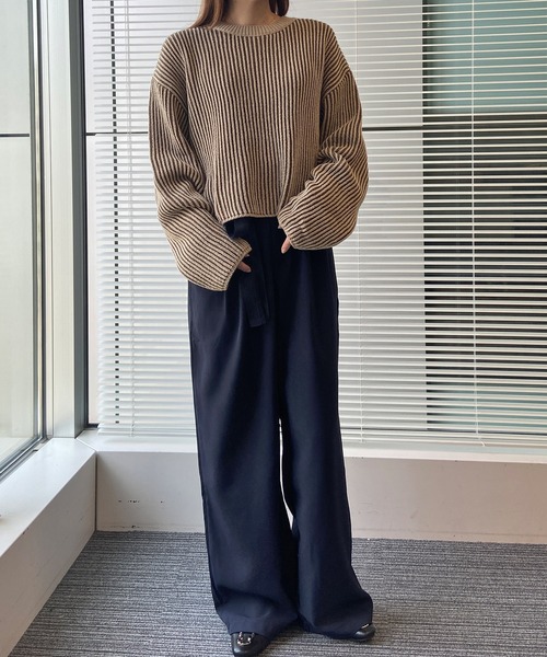 solleim(ソルレム)の「ストライプクロップドリブニット(ニット/セーター・レディース・ベージュ/カーキ/オレンジ/ブルー・M)」の12枚目の写真