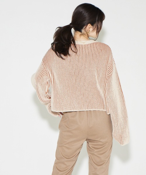 solleim(ソルレム)の「ストライプクロップドリブニット(ニット/セーター・レディース・ベージュ/カーキ/オレンジ/ブルー・M)」の21枚目の写真