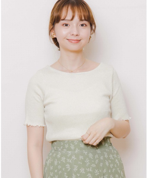 flower（フラワー）の「グリッターリボントップ（Tシャツ/カットソー・レディース・グレー/アイボリー・FREE）」の2枚目の写真