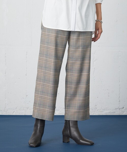 J.PRESS(ジェイプレス)の「【洗える】PL/Visストレッチチェック セミワイド パンツ(その他パンツ・レディース・グレー系3・11/9/13/7)」の1枚目の写真