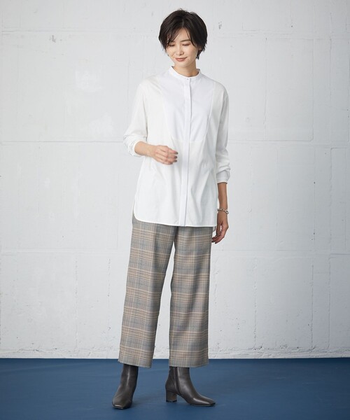 J.PRESS(ジェイプレス)の「【洗える】PL/Visストレッチチェック セミワイド パンツ(その他パンツ・レディース・グレー系3・11/9/13/7)」の2枚目の写真