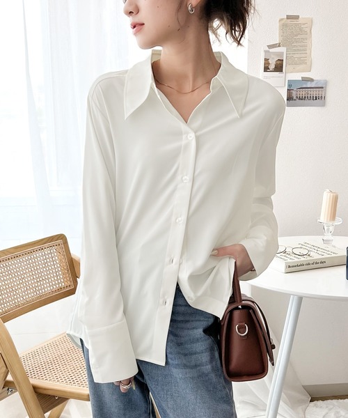 classicalelf(クラシカルエルフ)の「大人の洗練アイテム。ビッグカラー&カフスベーシックブラウス(シャツ/ブラウス・レディース・ブラック/ライトグレー/オフホワイト・SMALL/X-LARGE/LARGE/MEDIUM)」の5枚目の写真