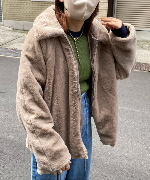 CPCM（シーピーシーエム）の「襟付きファーブルゾン（ブルゾン・レディース・ブラウン/アイボリー/グレイッシュベージュ・FREE）」の4枚目の写真