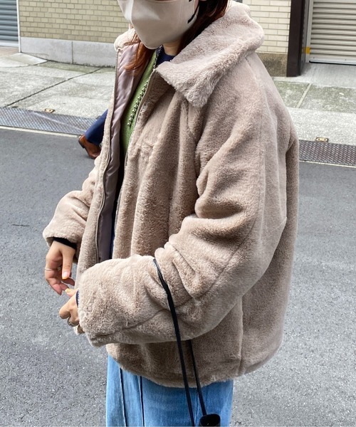 CPCM（シーピーシーエム）の「襟付きファーブルゾン（ブルゾン・レディース・ブラウン/アイボリー/グレイッシュベージュ・FREE）」の18枚目の写真