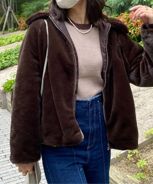 CPCM（シーピーシーエム）の「襟付きファーブルゾン（ブルゾン・レディース・ブラウン/アイボリー/グレイッシュベージュ・FREE）」の13枚目の写真