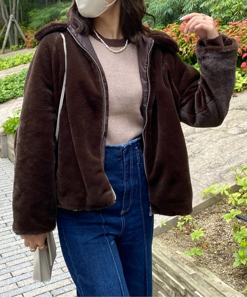 CPCM（シーピーシーエム）の「襟付きファーブルゾン（ブルゾン・レディース・ブラウン/アイボリー/グレイッシュベージュ・FREE）」の20枚目の写真