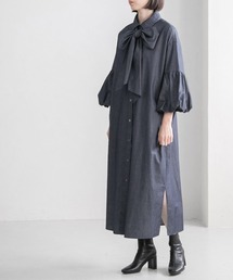 yuw | ボウタイバルーンシャツワンピース　168887(ワンピース)