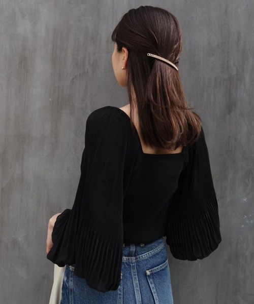CISLYS（シスリス）の「【CISLYS】Canele sleeve compact tops（Tシャツ/カットソー・レディース・ホワイト/ブラック/ミント・FREE）」の2枚目の写真