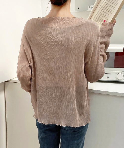 AsRiRe(アスリレイ)の「【AsRiRe】長袖インナー付きメロープリーツトップス 2点セット(Tシャツ/カットソー・レディース・ベージュ/カーキ・M)」の8枚目の写真