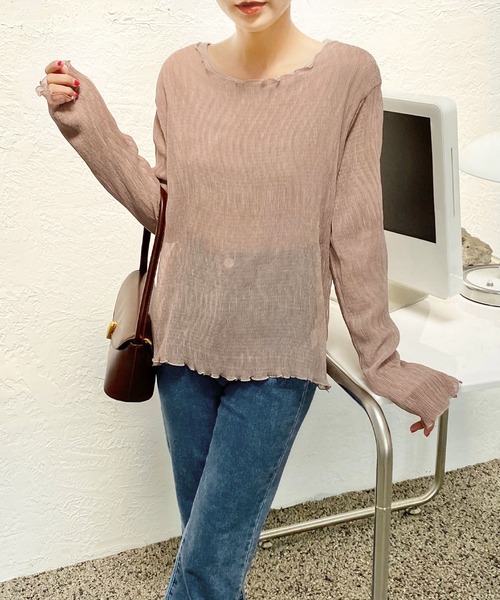 AsRiRe(アスリレイ)の「【AsRiRe】長袖インナー付きメロープリーツトップス 2点セット(Tシャツ/カットソー・レディース・ベージュ/カーキ・M)」の11枚目の写真