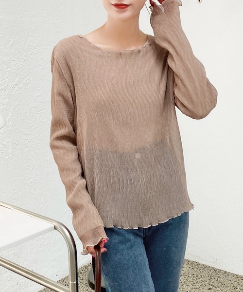 AsRiRe(アスリレイ)の「【AsRiRe】長袖インナー付きメロープリーツトップス 2点セット(Tシャツ/カットソー・レディース・ベージュ/カーキ・M)」の12枚目の写真