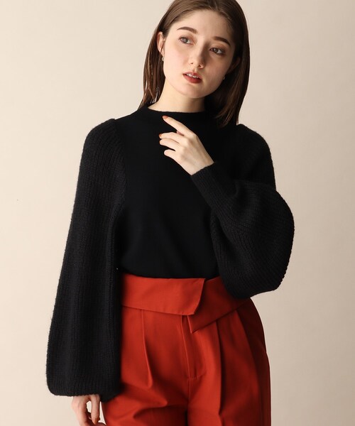OPAQUE.CLIP（オペークドットクリップ）の「◆ウール混ボリューム袖デザインニット（ニット/セーター・レディース・ブラック/ホワイト系/オレンジ・38）」の2枚目の写真