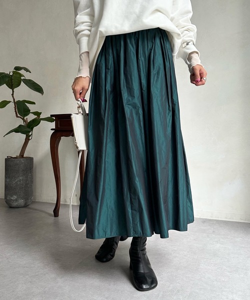 DouDou（ドゥドゥ）の「【WEB限定】タフタフレアスカート（スカート・レディース・ダークグリーン/オリーブ/ブラウン・FREE）」の3枚目の写真