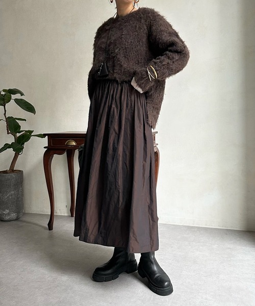 DouDou（ドゥドゥ）の「【WEB限定】タフタフレアスカート（スカート・レディース・ダークグリーン/オリーブ/ブラウン・FREE）」の5枚目の写真