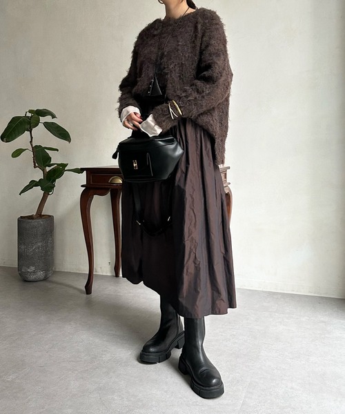 DouDou（ドゥドゥ）の「【WEB限定】タフタフレアスカート（スカート・レディース・ダークグリーン/オリーブ/ブラウン・FREE）」の6枚目の写真