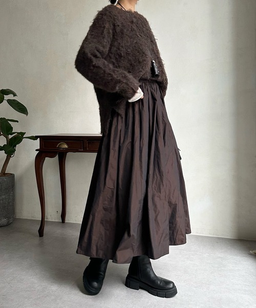 DouDou（ドゥドゥ）の「【WEB限定】タフタフレアスカート（スカート・レディース・ダークグリーン/オリーブ/ブラウン・FREE）」の7枚目の写真