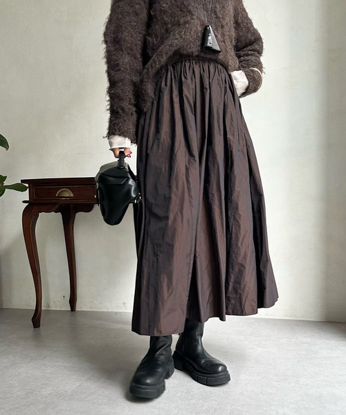 DouDou（ドゥドゥ）の「【WEB限定】タフタフレアスカート（スカート・レディース・ダークグリーン/オリーブ/ブラウン・FREE）」の10枚目の写真