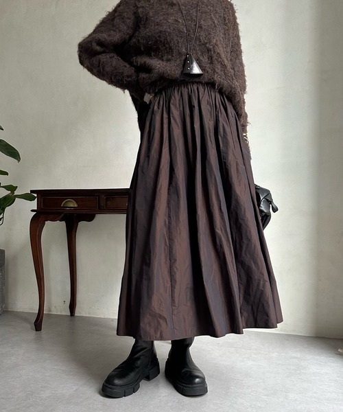 DouDou（ドゥドゥ）の「【WEB限定】タフタフレアスカート（スカート・レディース・ダークグリーン/オリーブ/ブラウン・FREE）」の11枚目の写真