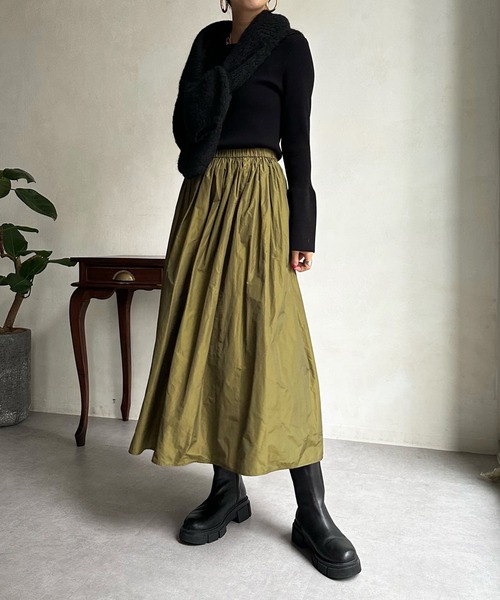 DouDou（ドゥドゥ）の「【WEB限定】タフタフレアスカート（スカート・レディース・ダークグリーン/オリーブ/ブラウン・FREE）」の13枚目の写真