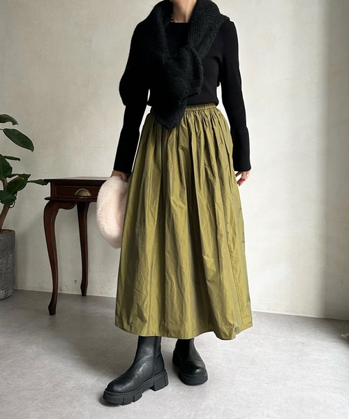 DouDou（ドゥドゥ）の「【WEB限定】タフタフレアスカート（スカート・レディース・ダークグリーン/オリーブ/ブラウン・FREE）」の14枚目の写真