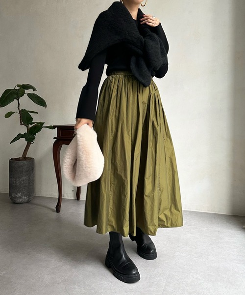 DouDou（ドゥドゥ）の「【WEB限定】タフタフレアスカート（スカート・レディース・ダークグリーン/オリーブ/ブラウン・FREE）」の16枚目の写真