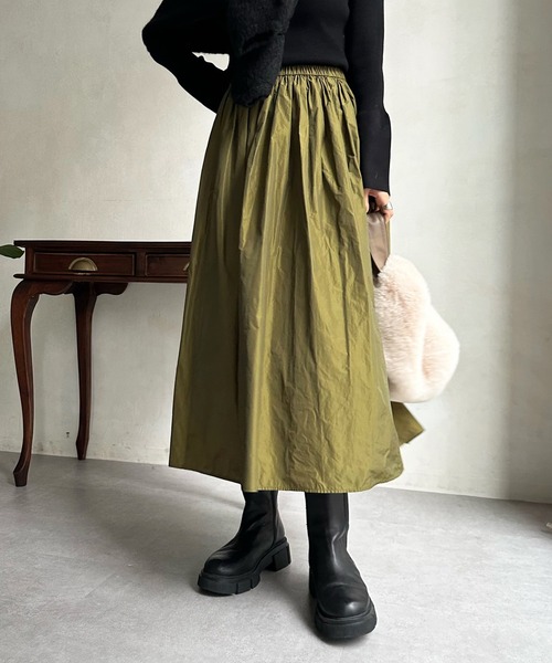 DouDou（ドゥドゥ）の「【WEB限定】タフタフレアスカート（スカート・レディース・ダークグリーン/オリーブ/ブラウン・FREE）」の18枚目の写真