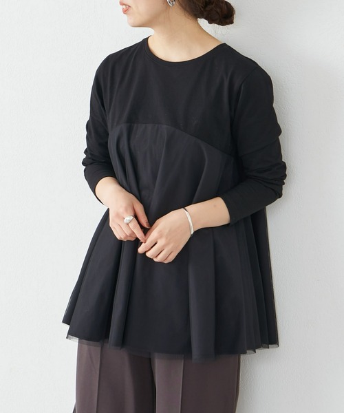 344h*美品 ビアズリー BEARDSLEY コットン チュール切替カットソー BEARDSLEY（ビアズリー）の「チュール切替カットソー（Tシャツ