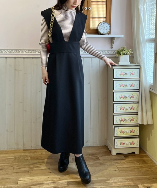 FREE'S MART（フリーズマート）の「◇ハイウエストセミフレアジャンパースカート（ジャンパースカート・レディース・ブラック/ブラウン系その他/ベージュ・SMALL/MEDIUM）」の6枚目の写真