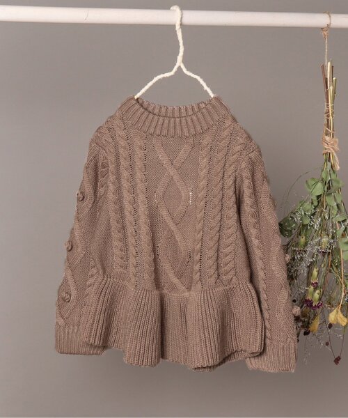 apres les cours（アプレレクール）の「WEB限定 フレアケーブルニット（ニット/セーター・キッズ・サックスブルー/ピンク/ブラウン・140/100/130/120/110/80/90）」の2枚目の写真