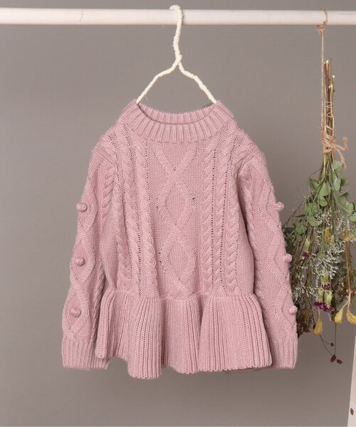 apres les cours（アプレレクール）の「WEB限定 フレアケーブルニット（ニット/セーター・キッズ・サックスブルー/ピンク/ブラウン・140/100/130/120/110/80/90）」の3枚目の写真