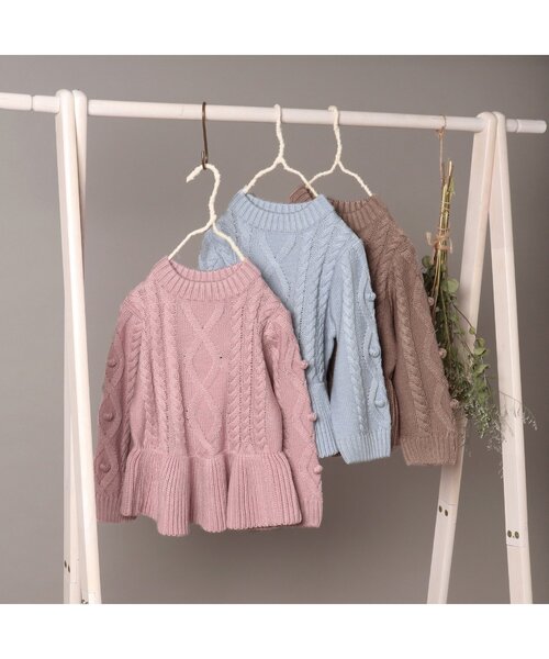 apres les cours（アプレレクール）の「WEB限定 フレアケーブルニット（ニット/セーター・キッズ・サックスブルー/ピンク/ブラウン・140/100/130/120/110/80/90）」の5枚目の写真